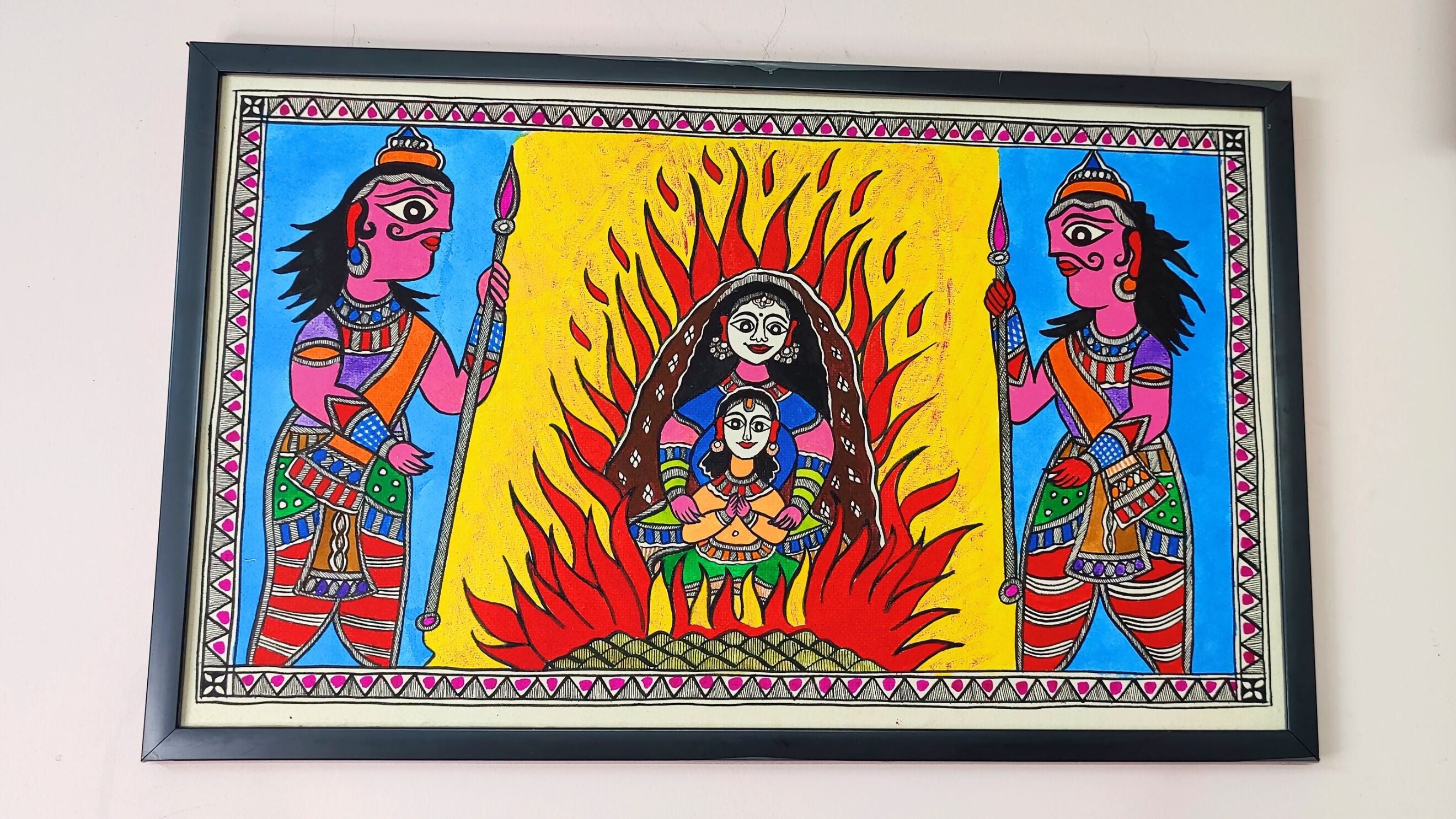 Divine Triumph: Madhubani Painting of Holika Dahan