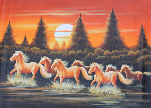 7 horses runing on water
