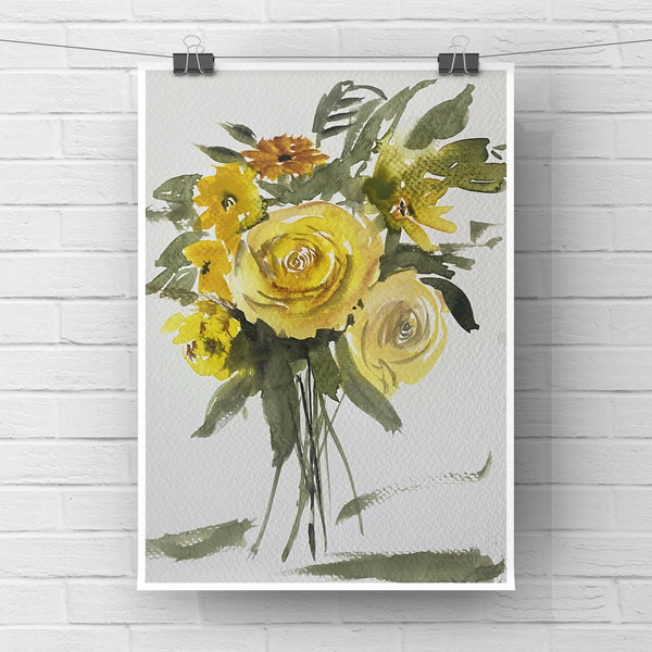 Yellow Flowers, Watercolour flowers, bouquet painting