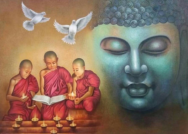 Buddha with monks painting