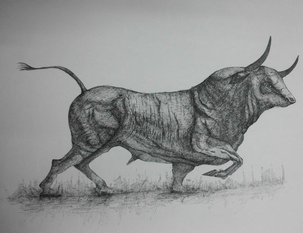 A Bull (life size) pen & ink