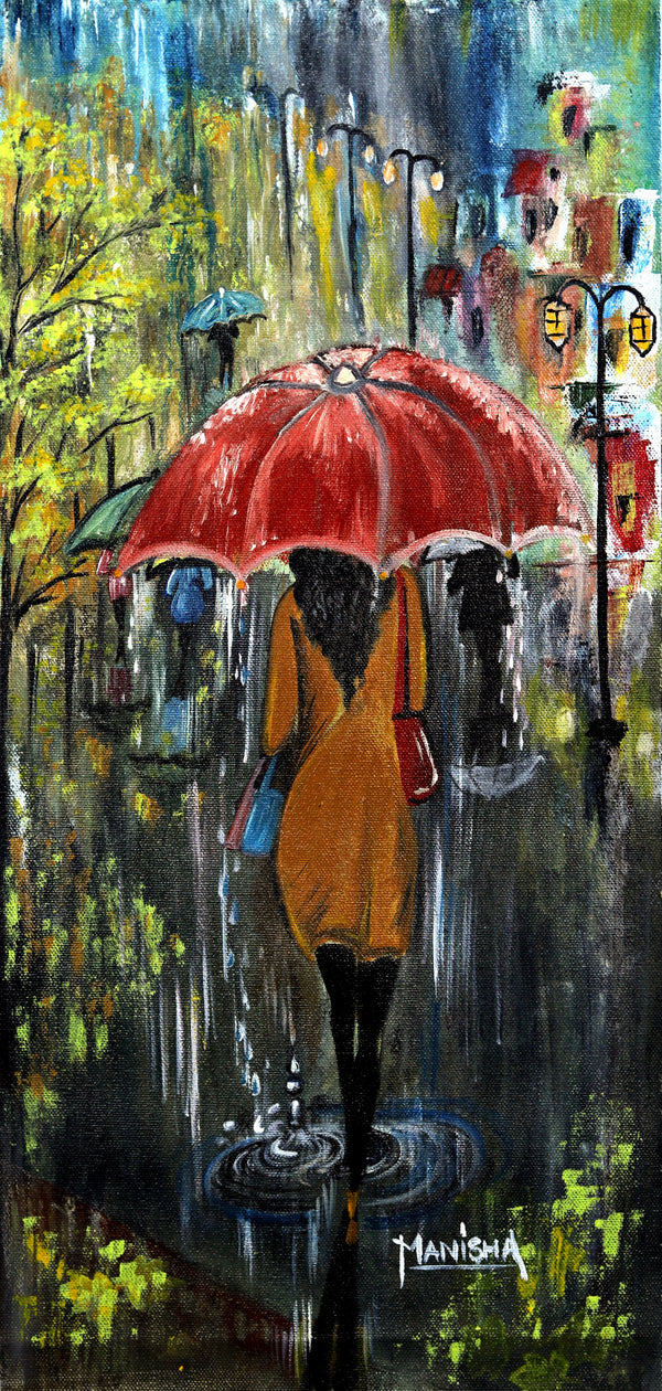 a lady with red umbrella