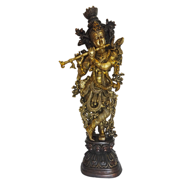 Antique Attractive Krishna With Flute Brass Statue