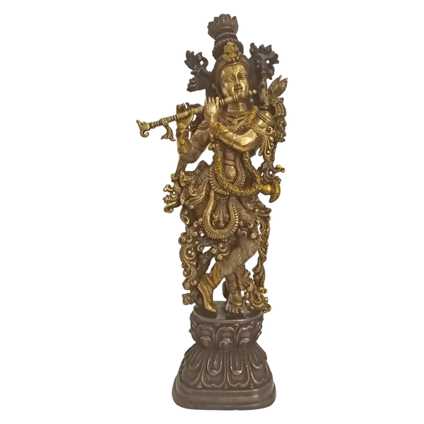 Antique Finish Attractive Krishna Brass statue With Flute