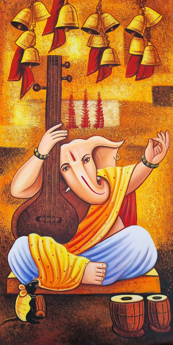 Ganesha painting for sale- Musical ganesha paintings.
