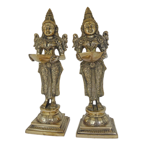 Beautiful Pair Ladies Holding Diya Brass Statue