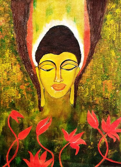 Buddha with flourscent lotus; Peace