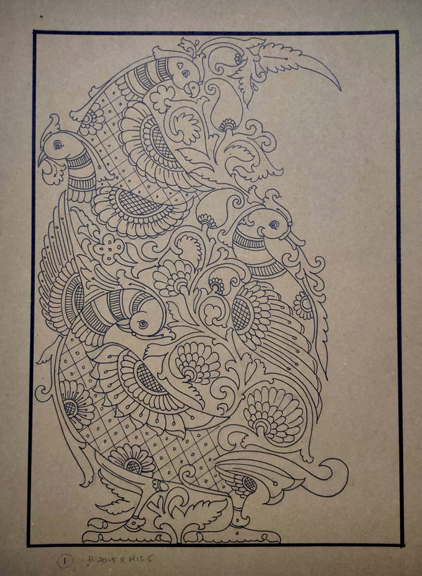 FOUR FACE PEACOCK WITH TRADITIONAL DESIGN DRAWING