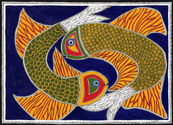 madhubani colourful  fishes