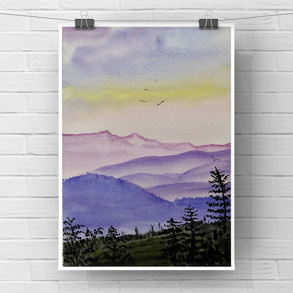 Abstract landscape watercolour painting
