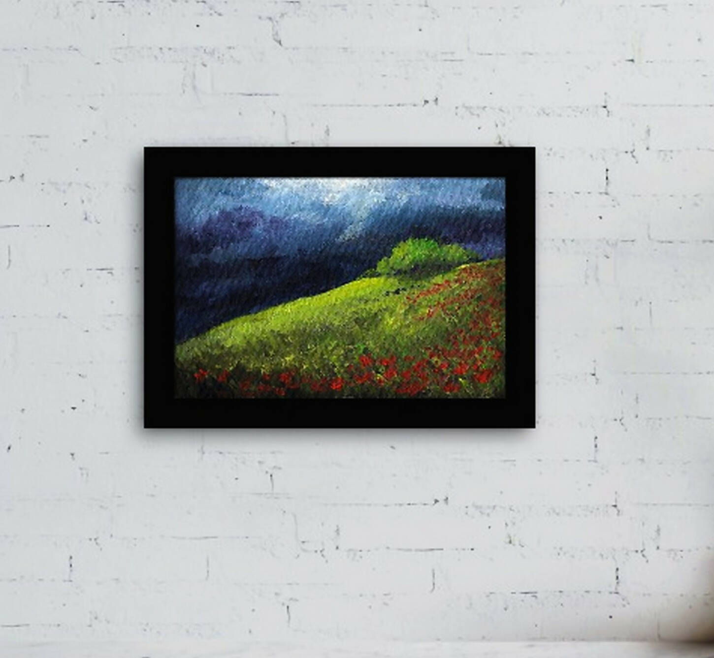 Miniature landscape painting of cloudy sky