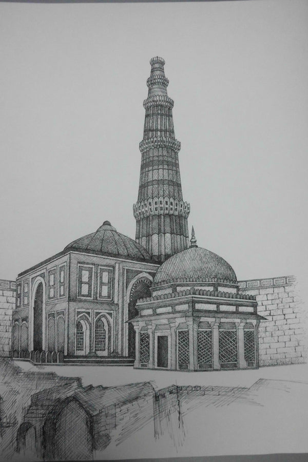 Qutub Minar (pen and ink)