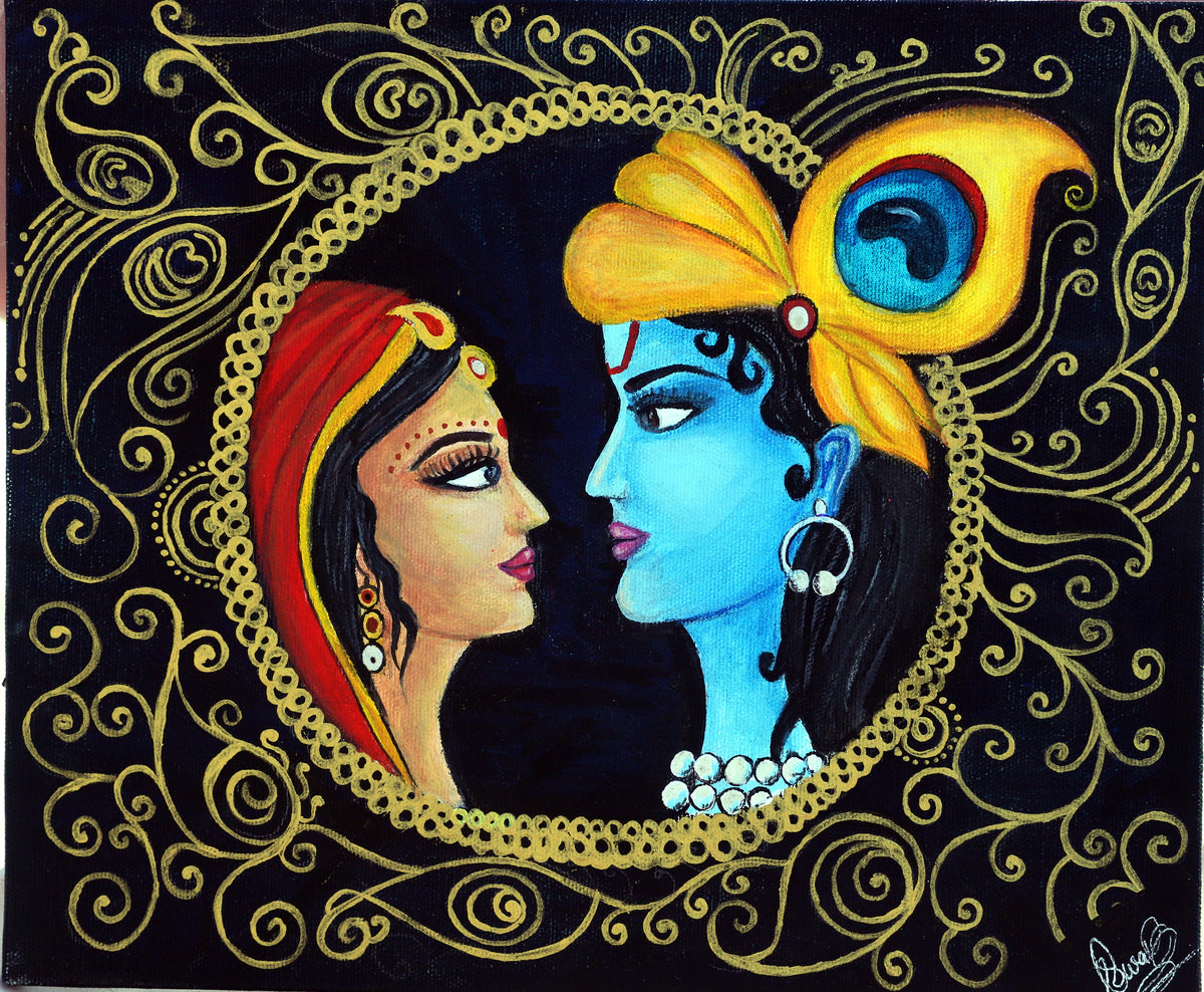 Buy Radha Krishna Original Canvas Painting Painting at Lowest ...