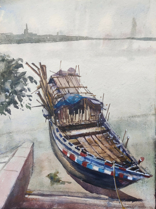 Boat on the Hooghly river delivering clay