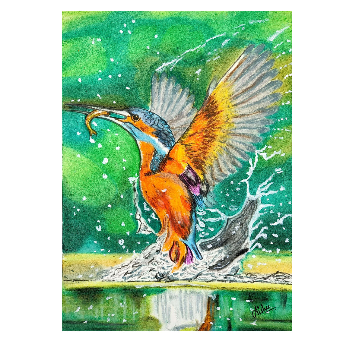 Kingfisher's good Catch- Original pastel painting