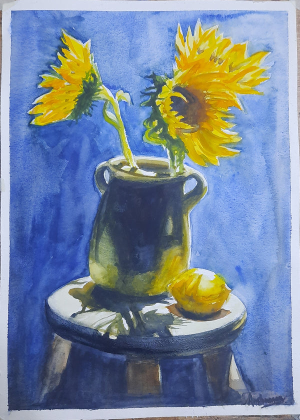 Yellow and blue in watercolor