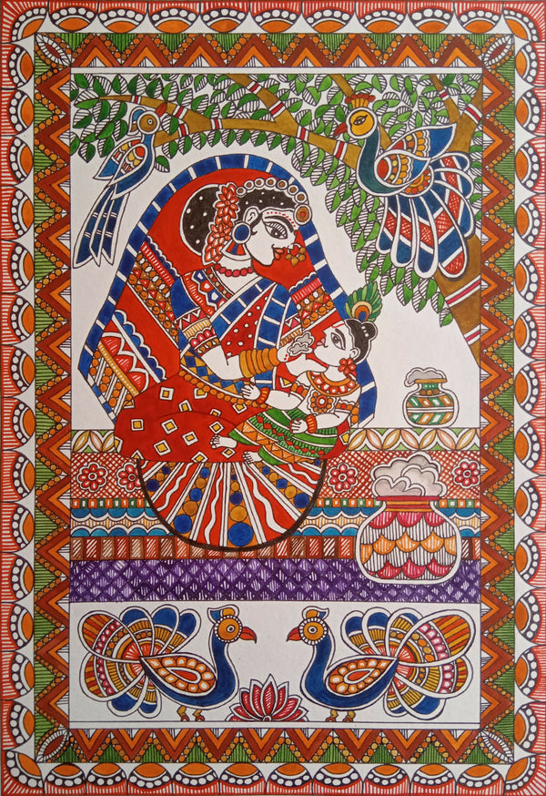 Yashoda and Krishna Madhubani Painting