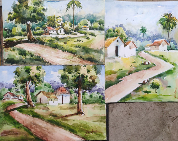 3 Village Painting series