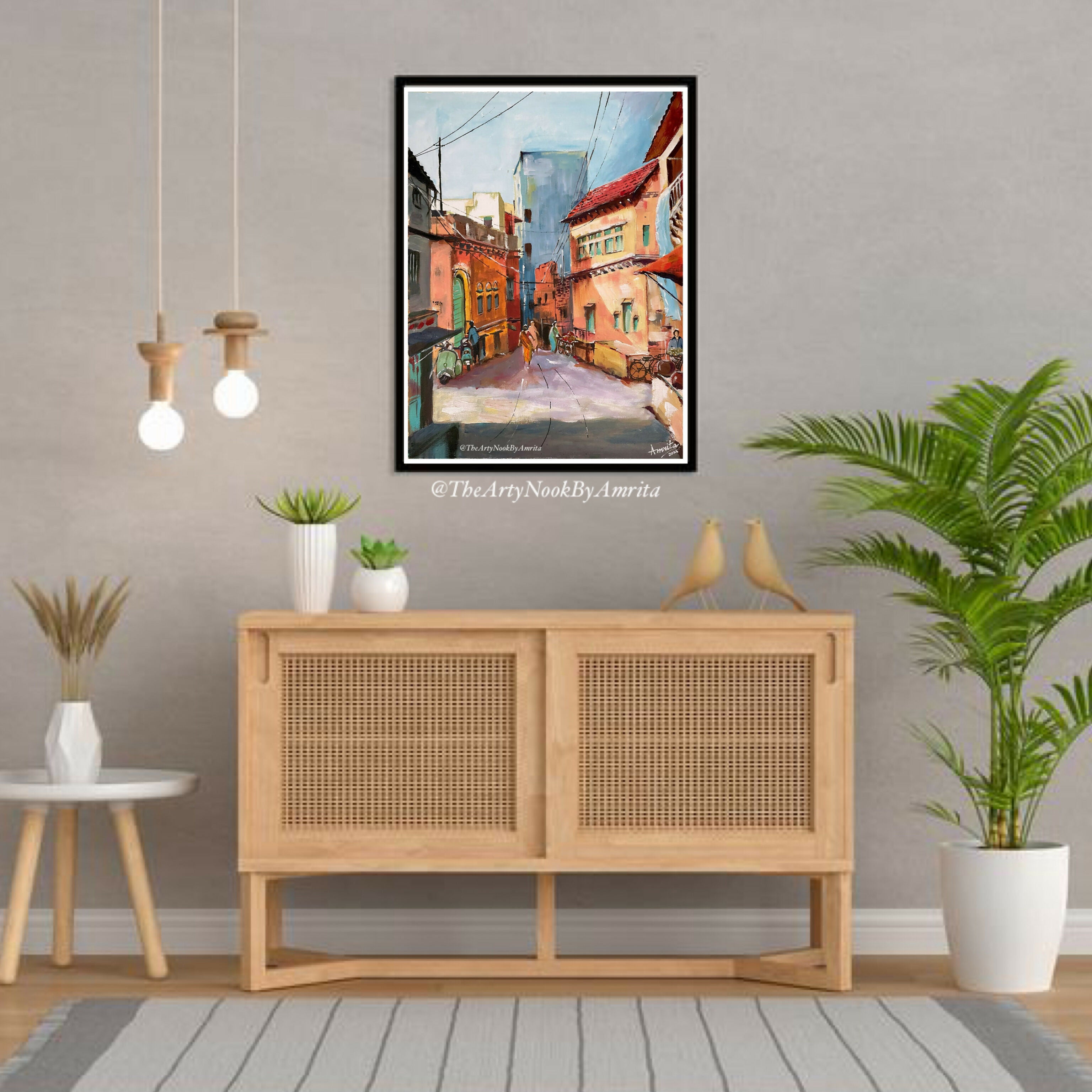 Indian cityscape original acrylic painting on canvas