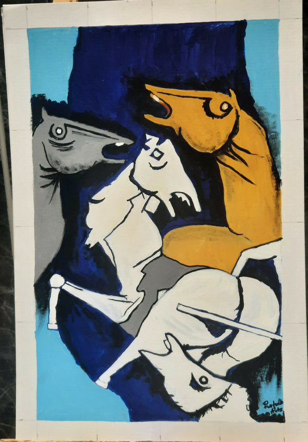Abstract painting of 3 Horses