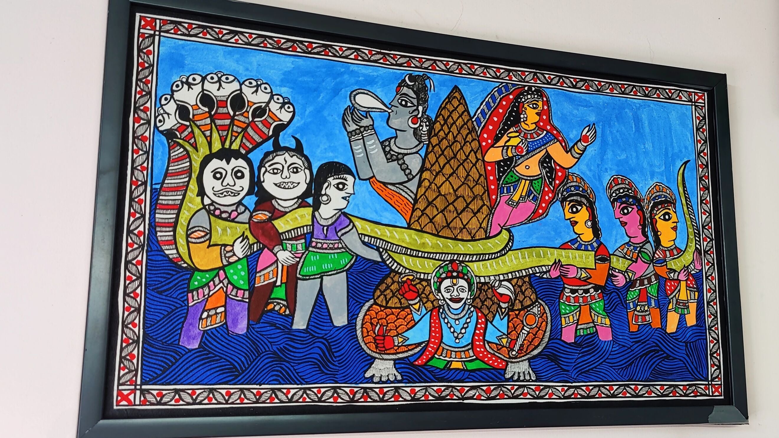 Oceanic Harmony: Madhubani Masterpiece of "Samudra Manthan"