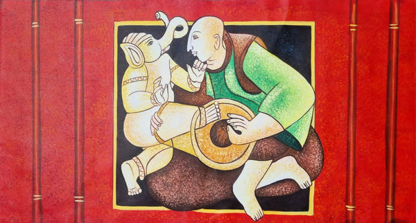 Ganesha with musician acrylic painting