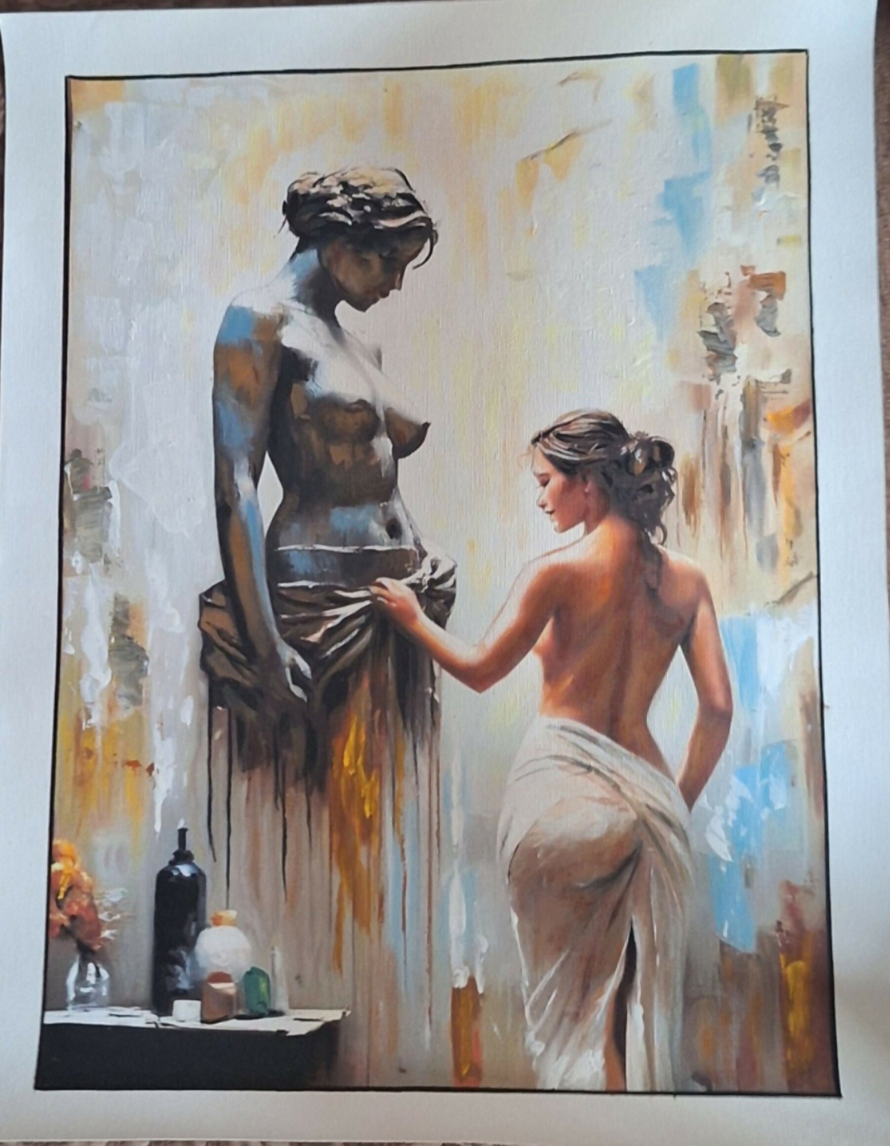 woman, statue, classical, abstract, cloth, sculpture, warm tones, cool tones, art, serene