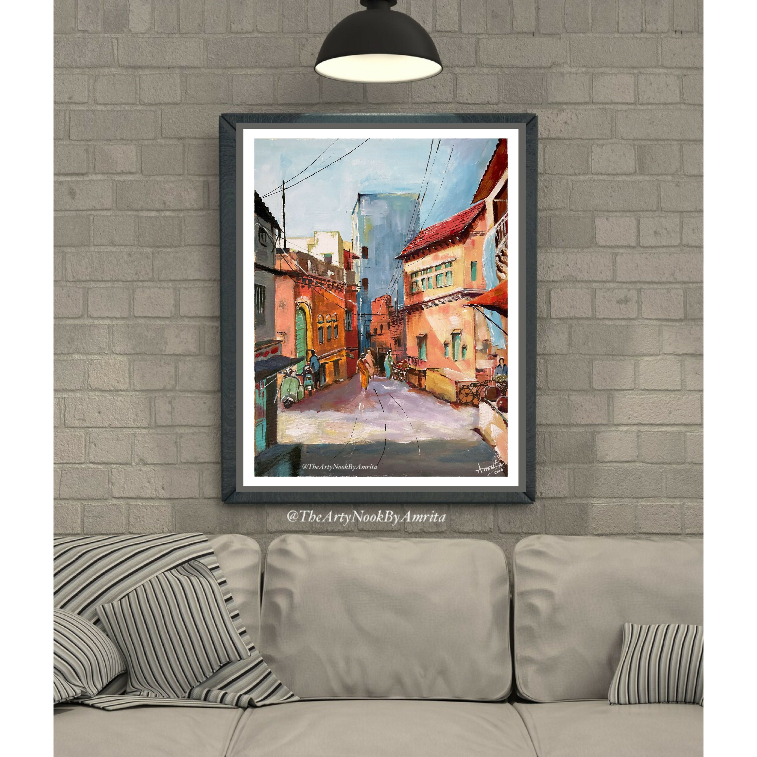 Indian cityscape original acrylic painting on canvas