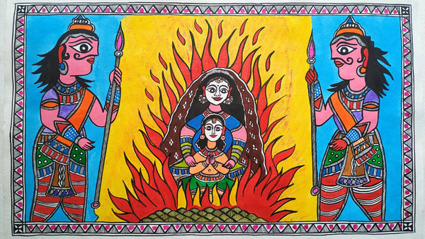 Divine Triumph: Madhubani Painting of Holika Dahan