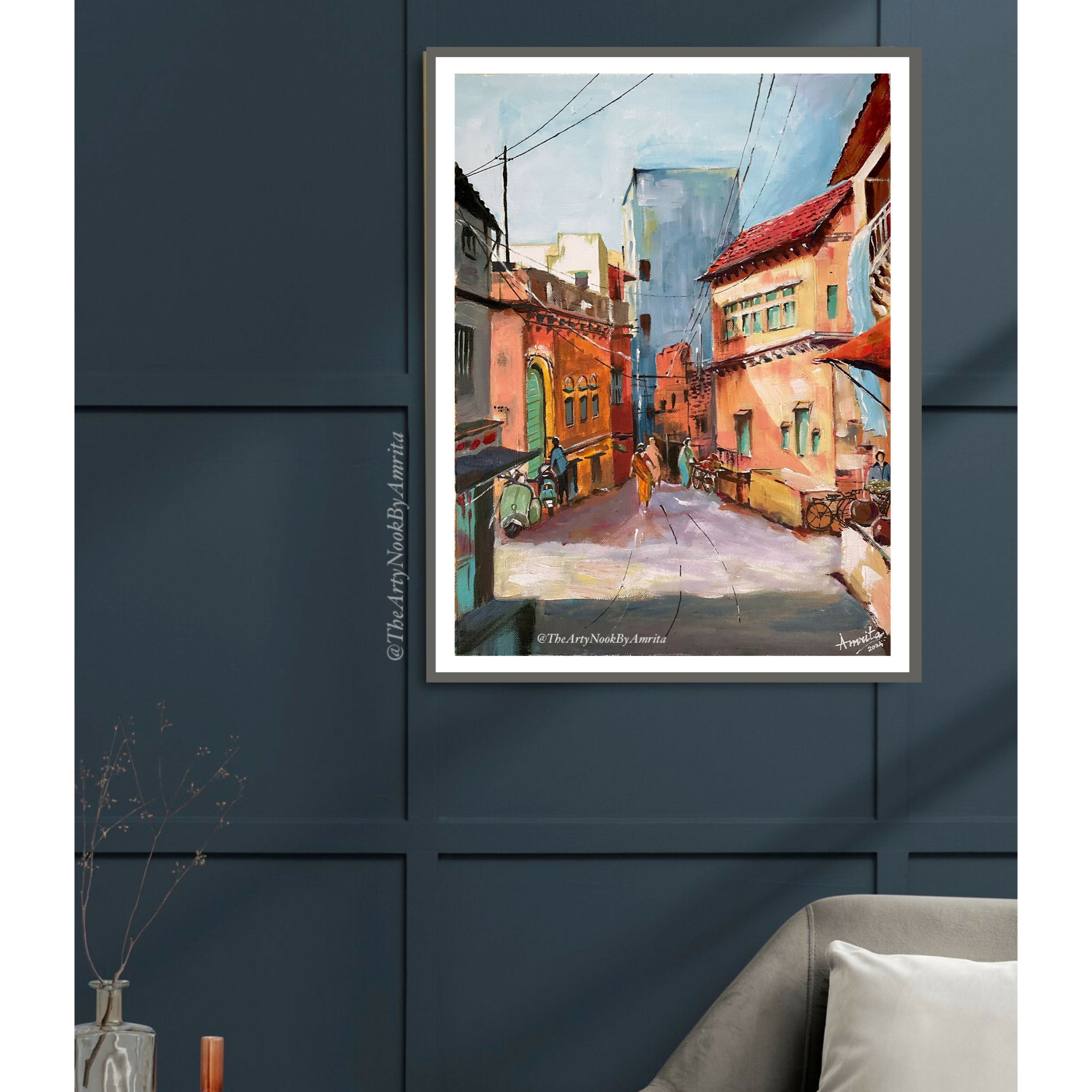 Indian cityscape original acrylic painting on canvas