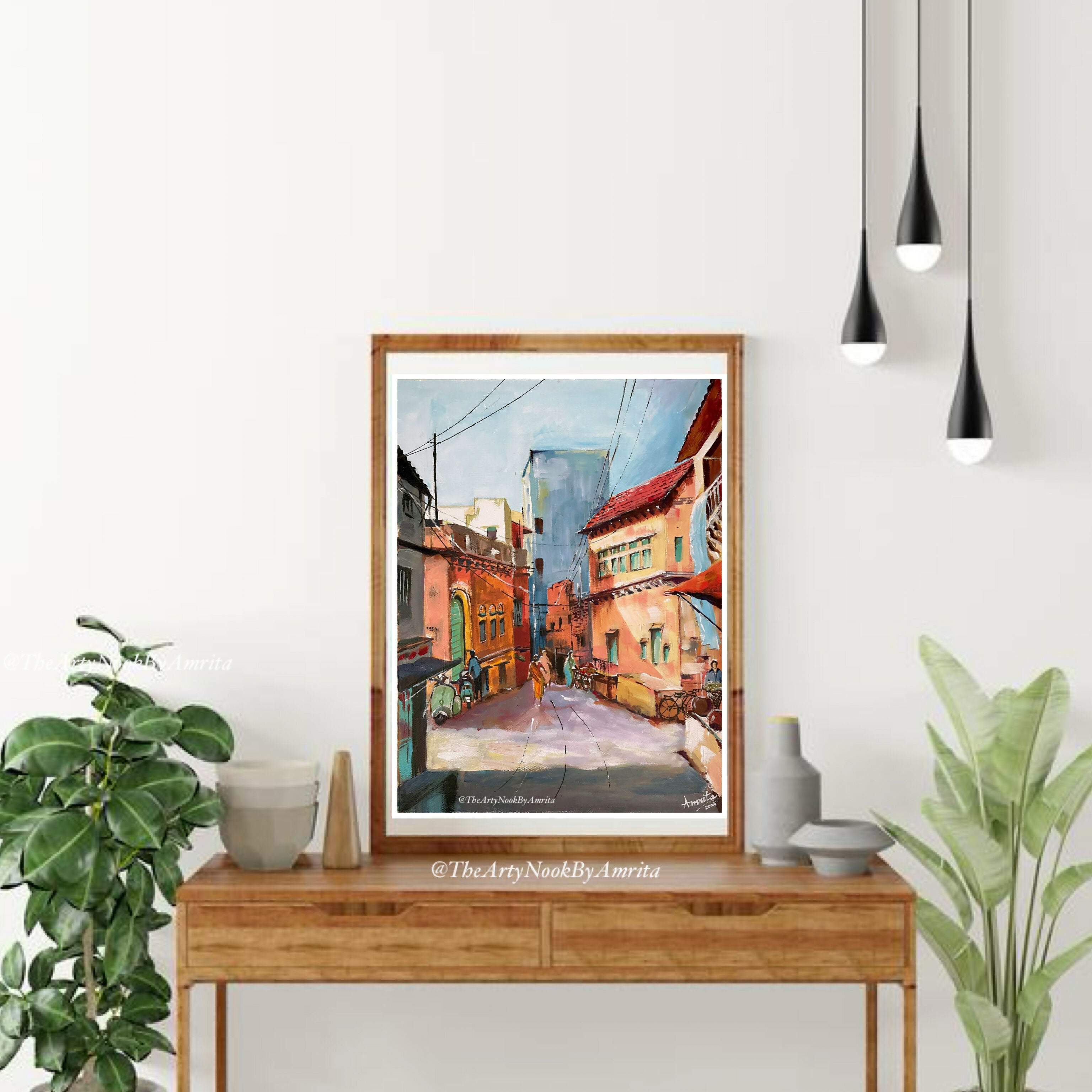 Indian cityscape original acrylic painting on canvas