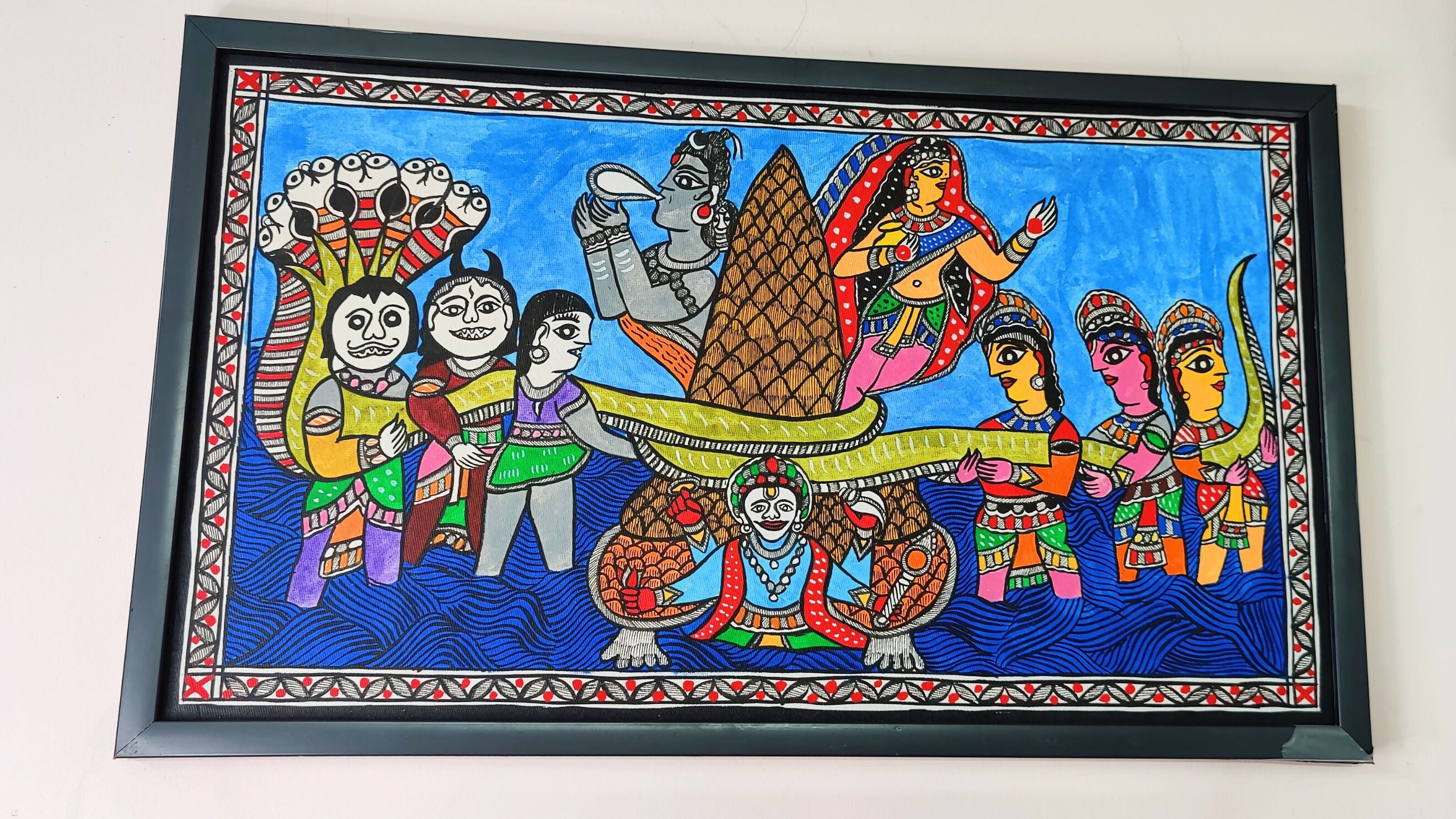 Oceanic Harmony: Madhubani Masterpiece of "Samudra Manthan"