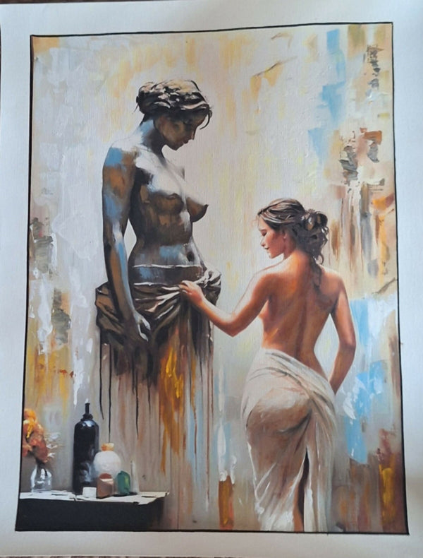 woman, statue, classical, abstract, cloth, sculpture, warm tones, cool tones, art, serene