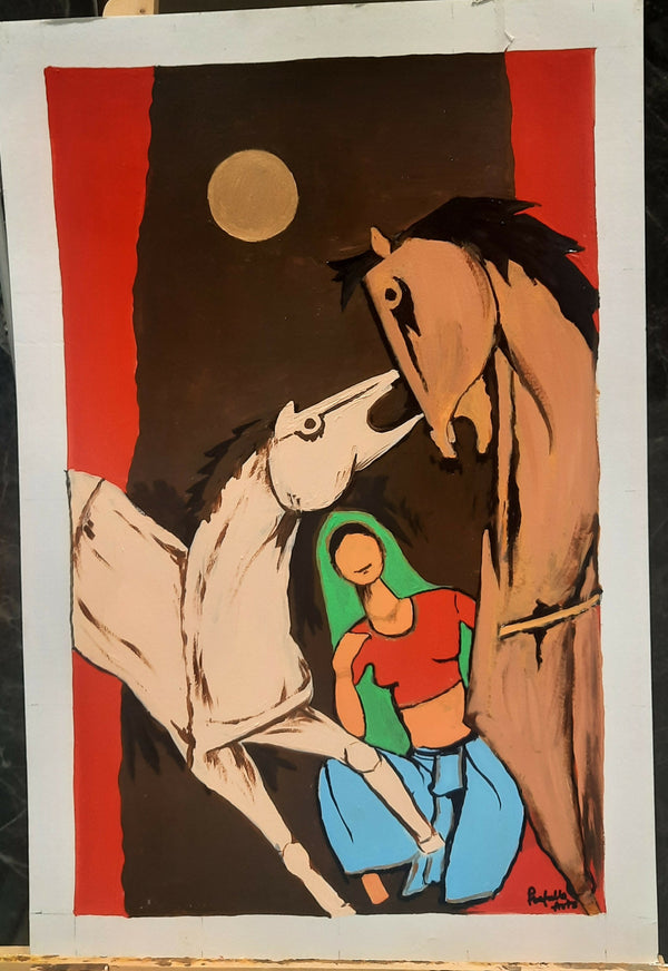 Abstract of 2 Horses & girl