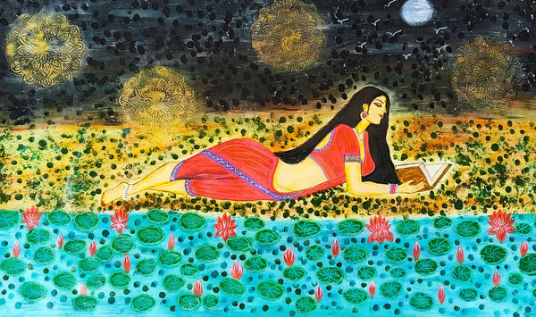 Indian beautiful lady reading book