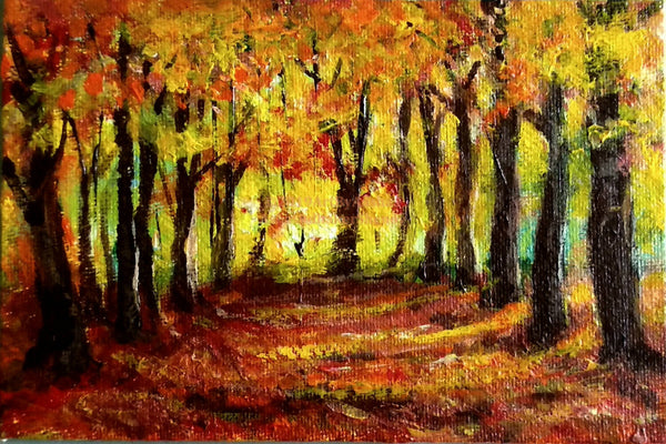 Miniature Landscape, autumn trees painting