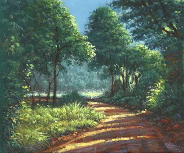 Whispers of Dawn | Sunlit Forest Path Original Painting