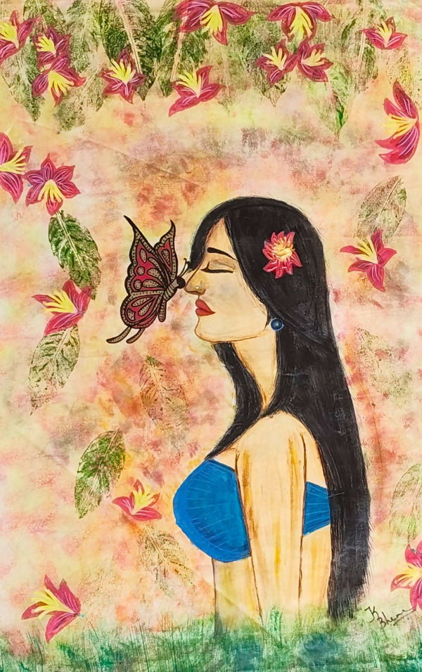 Lonely girl whispering with butterfly