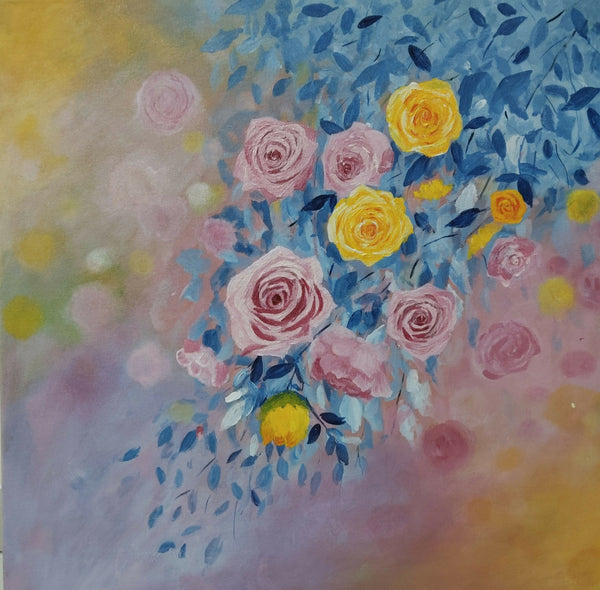 Floral pink yellow abstract 1