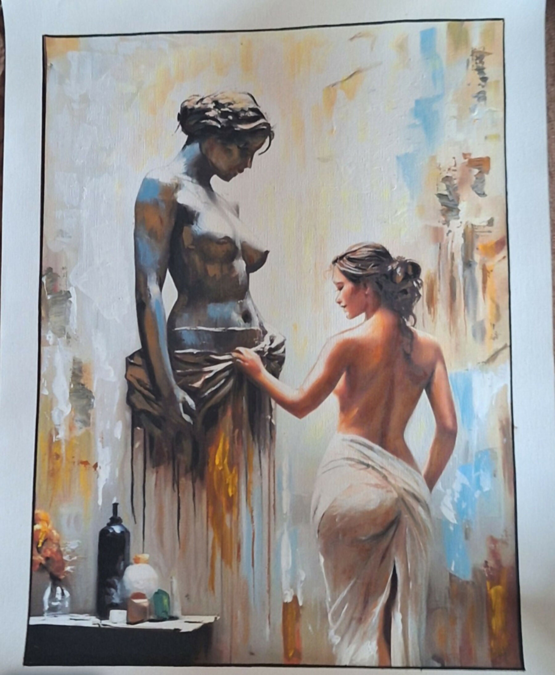 woman, statue, classical, abstract, cloth, sculpture, warm tones, cool tones, art, serene