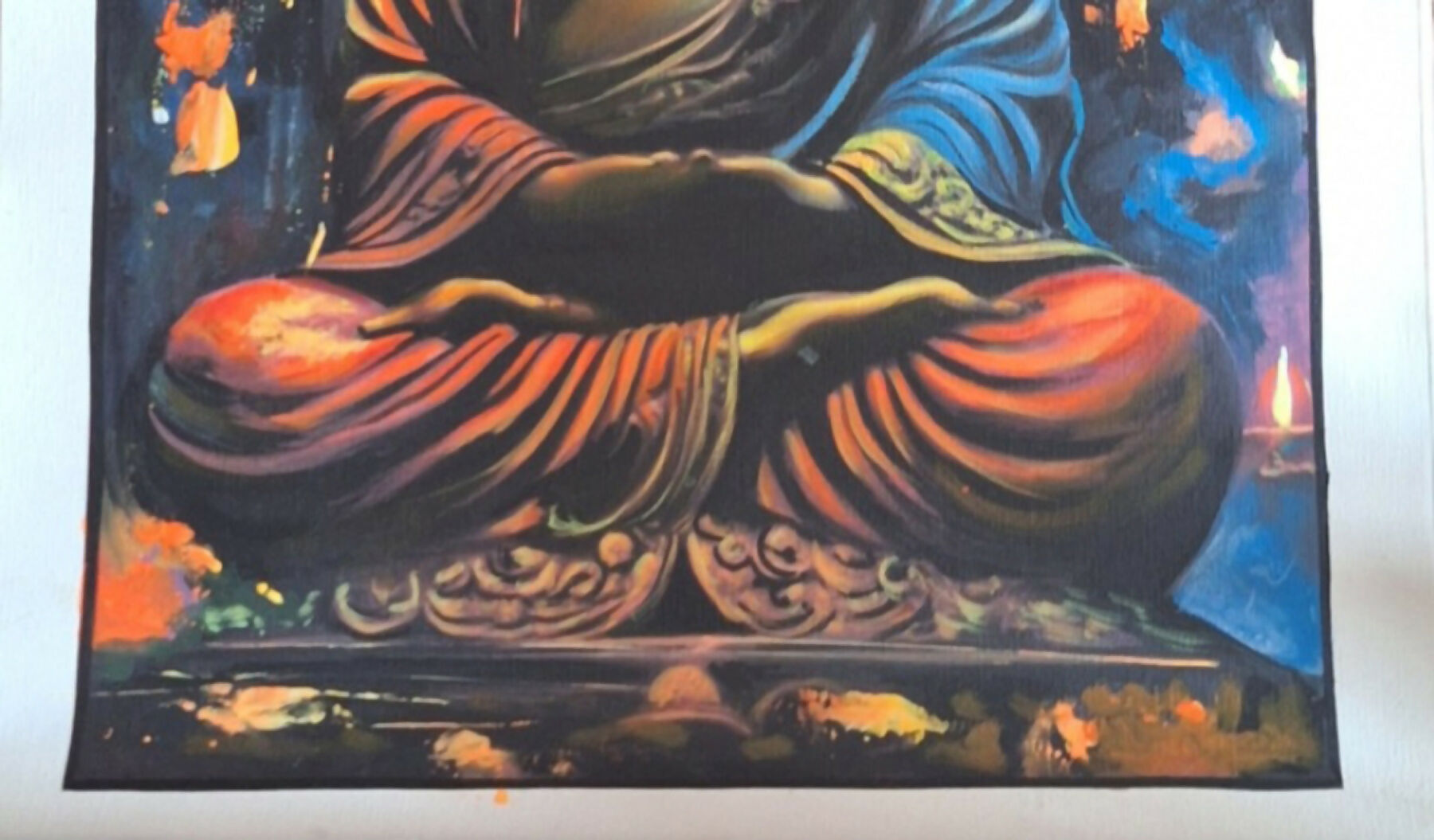 buddha, meditation, serene, statue, halo, colors, spiritual, peace, focus, tranquility