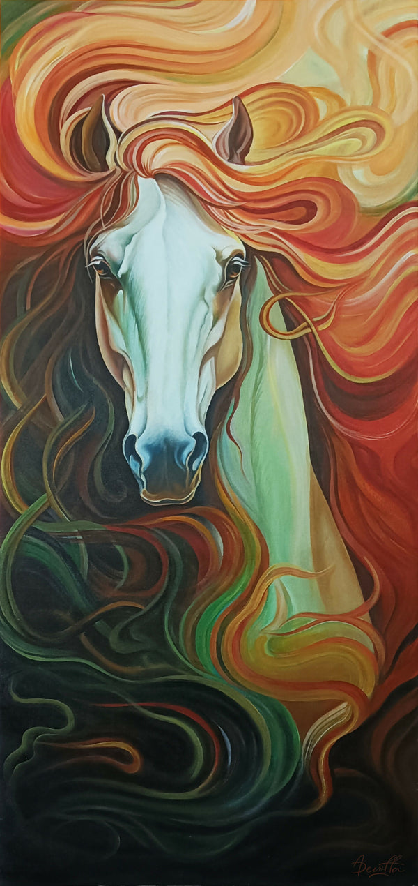 Horse with colourful mane