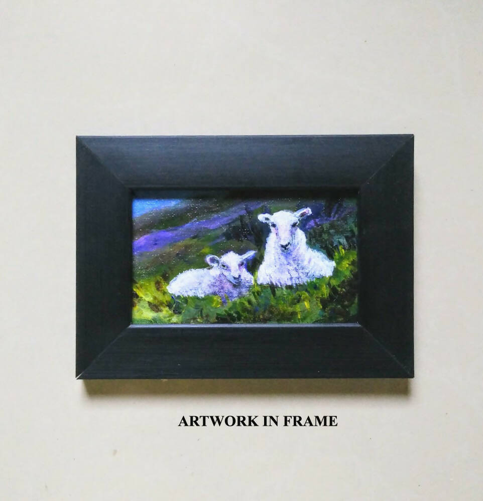 Two Lambs on hills Miniature painting