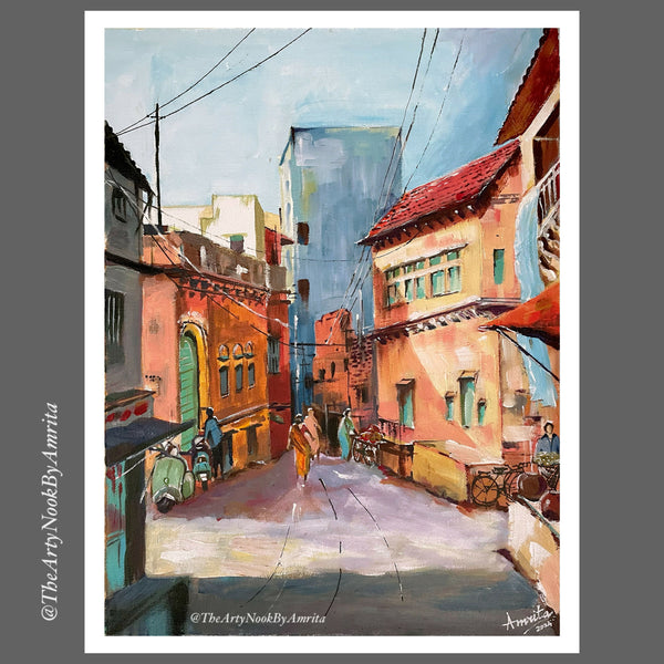 Indian cityscape original acrylic painting on canvas