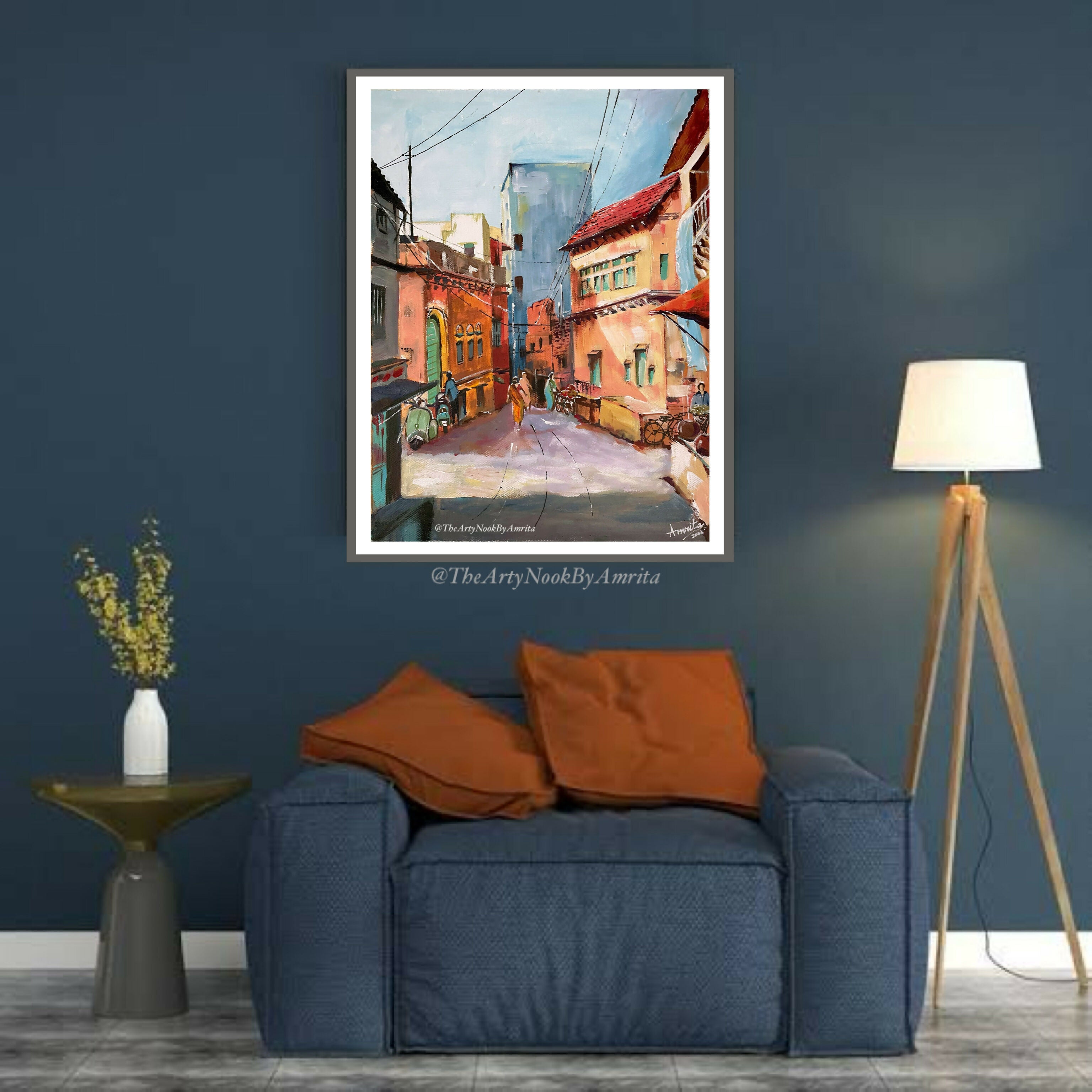 Indian cityscape original acrylic painting on canvas