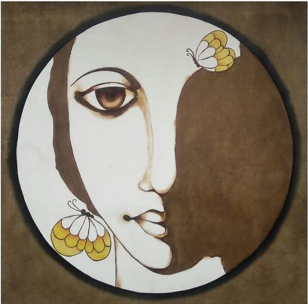 Whimsical Gaze with Butterflies – Abstract Portrait 24x24