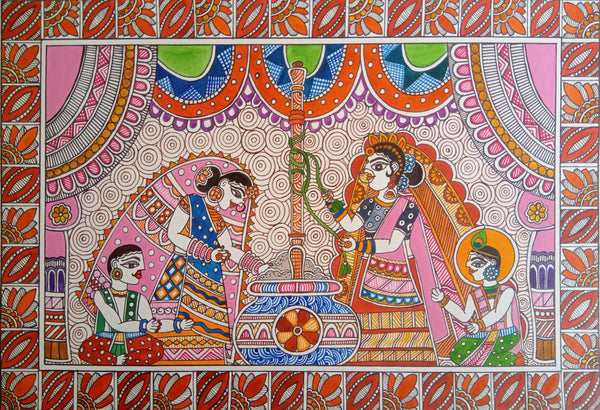 Krishna Balaram Leela Madhubani Painting