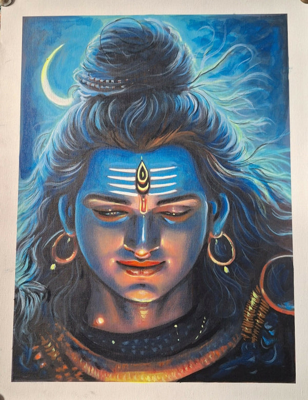 hindu deity, serene, indian culture, spiritual, mythology, peaceful, crescent, blue face