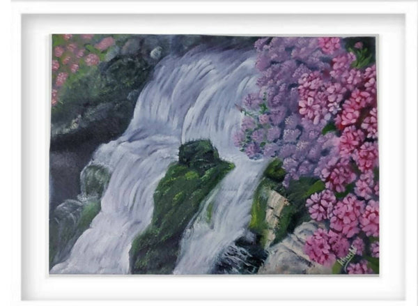 Spring Flowers and Waterfall painting