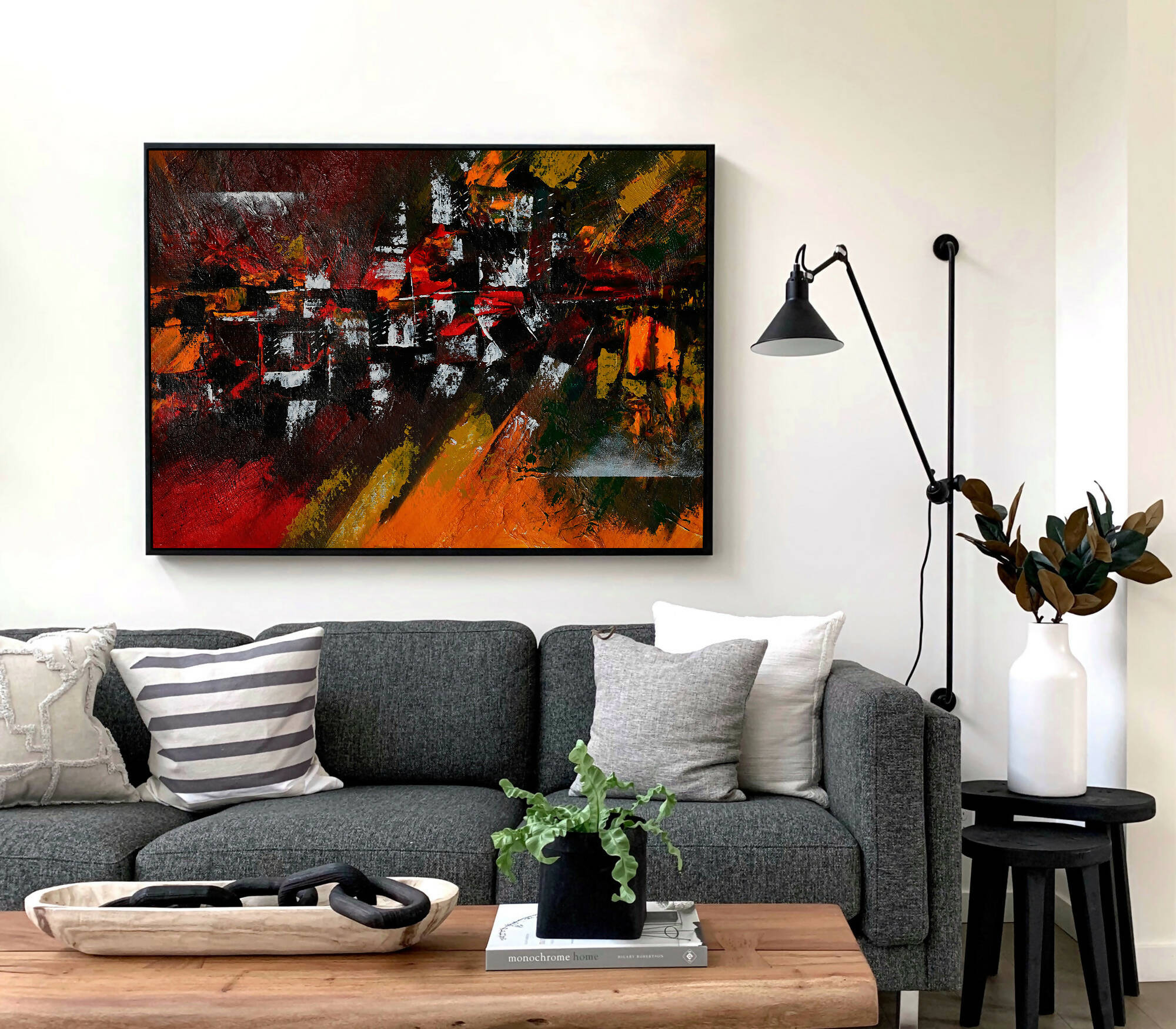 "Night town" Abstract, Acrylic on textured paper, wall art, Home and Office decor. ABS - 111